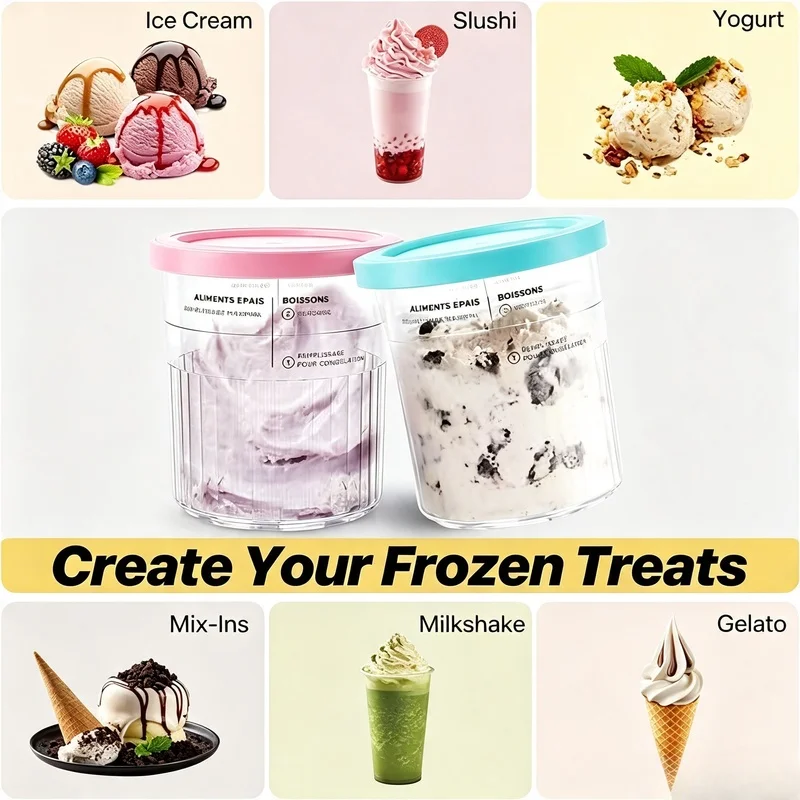 Replacement Pint Cups With Lids Compatible Ninja Creami Deluxe NC500 NC501 Ice Cream Maker Family Storage Container Set