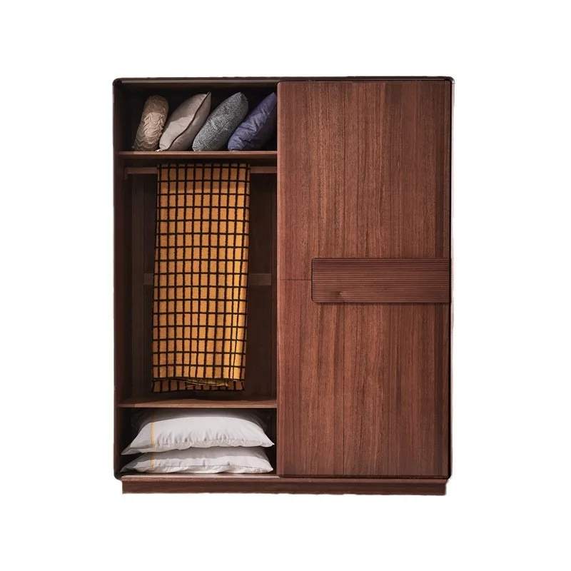 Light luxury wardrobe household bedroom modern simple solid wood house with assembled cabinet sliding door