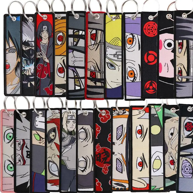 Naruto Anime Akatsuki Knitted Keychain Lanyard New Red Cloud Double-Sided Embroidery Keychain Backpack Decoration Pendant Gift