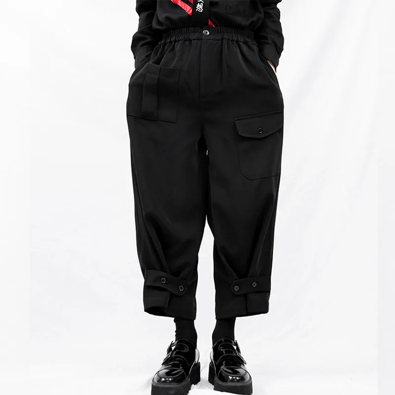 Men's Straight Leg Pants Spring And Autumn New Yamamoto Style Pant Leg Button Decoration Casual Large Size Nine Points Pants