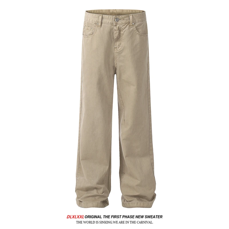 

Джинсы прямого кроя в американском ретро-стиле GXFortune, цвет хаки, свободные, широкие, повседневные брюки для мужчин и женщин, с высокой талией, длинные штаны.