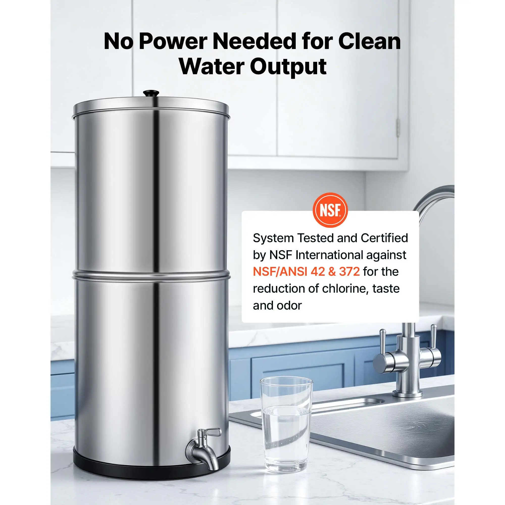 Gravity-fed Water Filter System, 3G 304 Stainless-Steel Countertop Water Filtration System, Reduces Lead and up to 99% of Chlorine, with 2 Ceramic Carbon Filters, and Spigot, for Home Camping RV