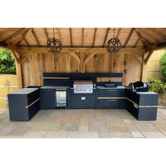 'Mueble de fregadero de cocina para barbacoa al aire libre de acero inoxidable personalizado moderno artesanal