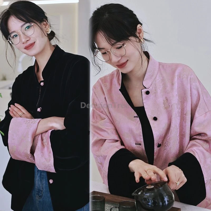 

2025 trendy popular chinese style both side wearing coat elegant gentle style vintage tang suit top literature art women's coat