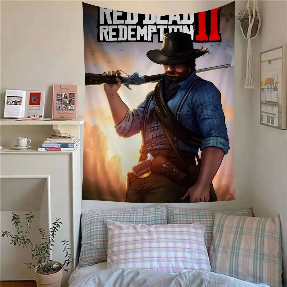 Red Dead Redemption 2 Game Anime Tapestry Hippie Flower Wall Carpets Dorm Decor Cheap Hippie Wall Hanging