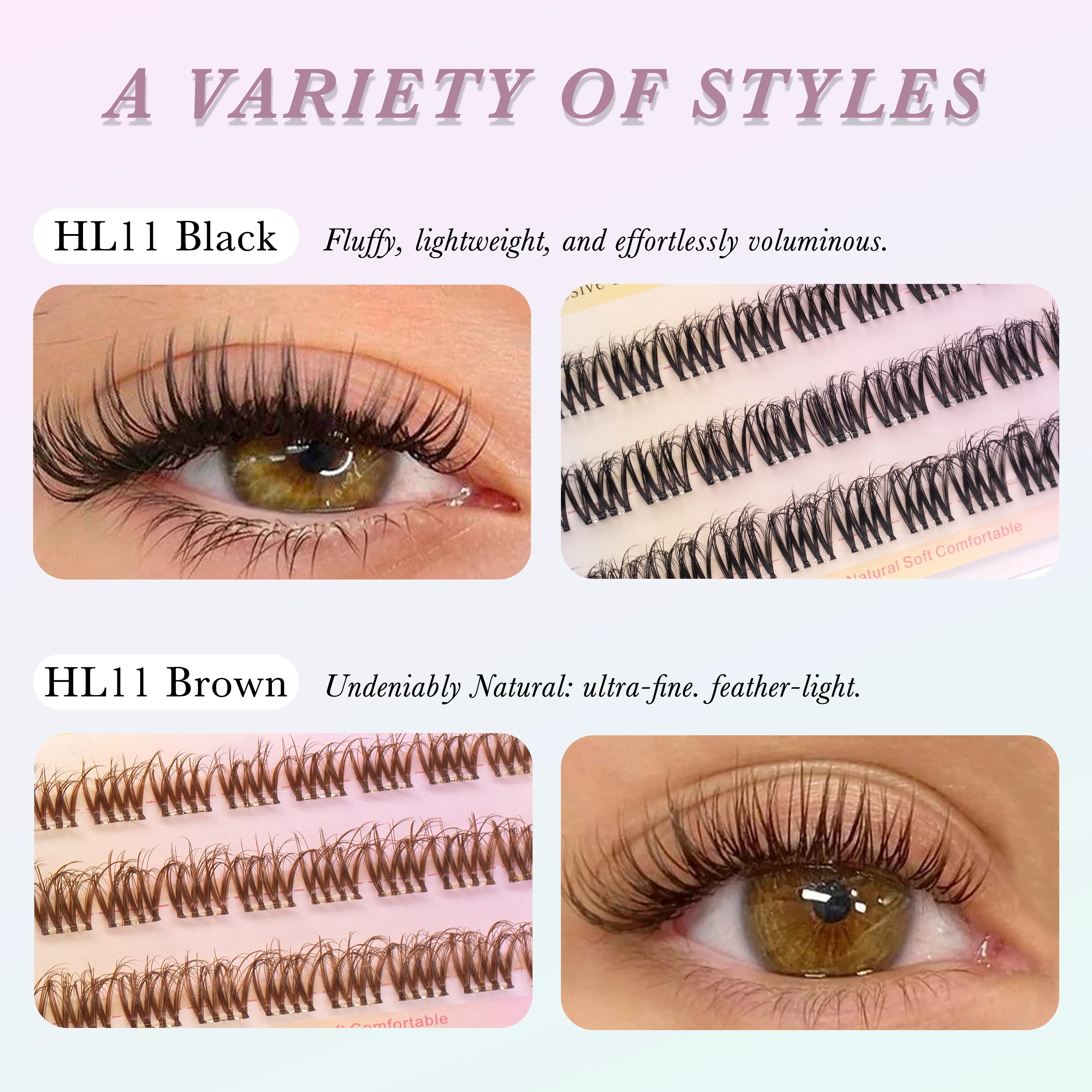 36 Stück braune Press-On-Wimpern-Cluster, natürliche Wimpern-Cluster mit Kleber, kein Kleber erforderlich, Manga-Wimpern, unsichtbares Band – Detail 7
