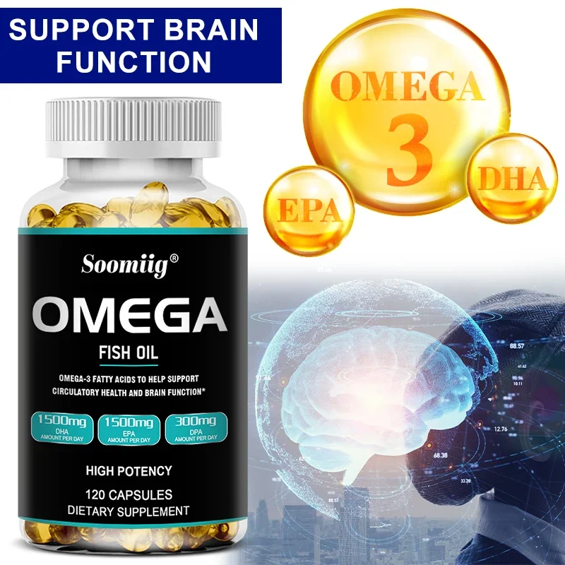 Soomiig High Potency Omega 3 Fish Oil - 120 Softgels - EPA 1500 Mg DHA 1500 Mg DPA 300 Mg Non-GMO Gluten Free Dietary Supplement