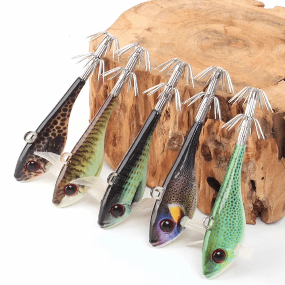 Wood Material Squid Jig Lure Luminous Design Sinking Type Eging Bait Lure 50g Weight 55mm Length Artificial Squid Bait