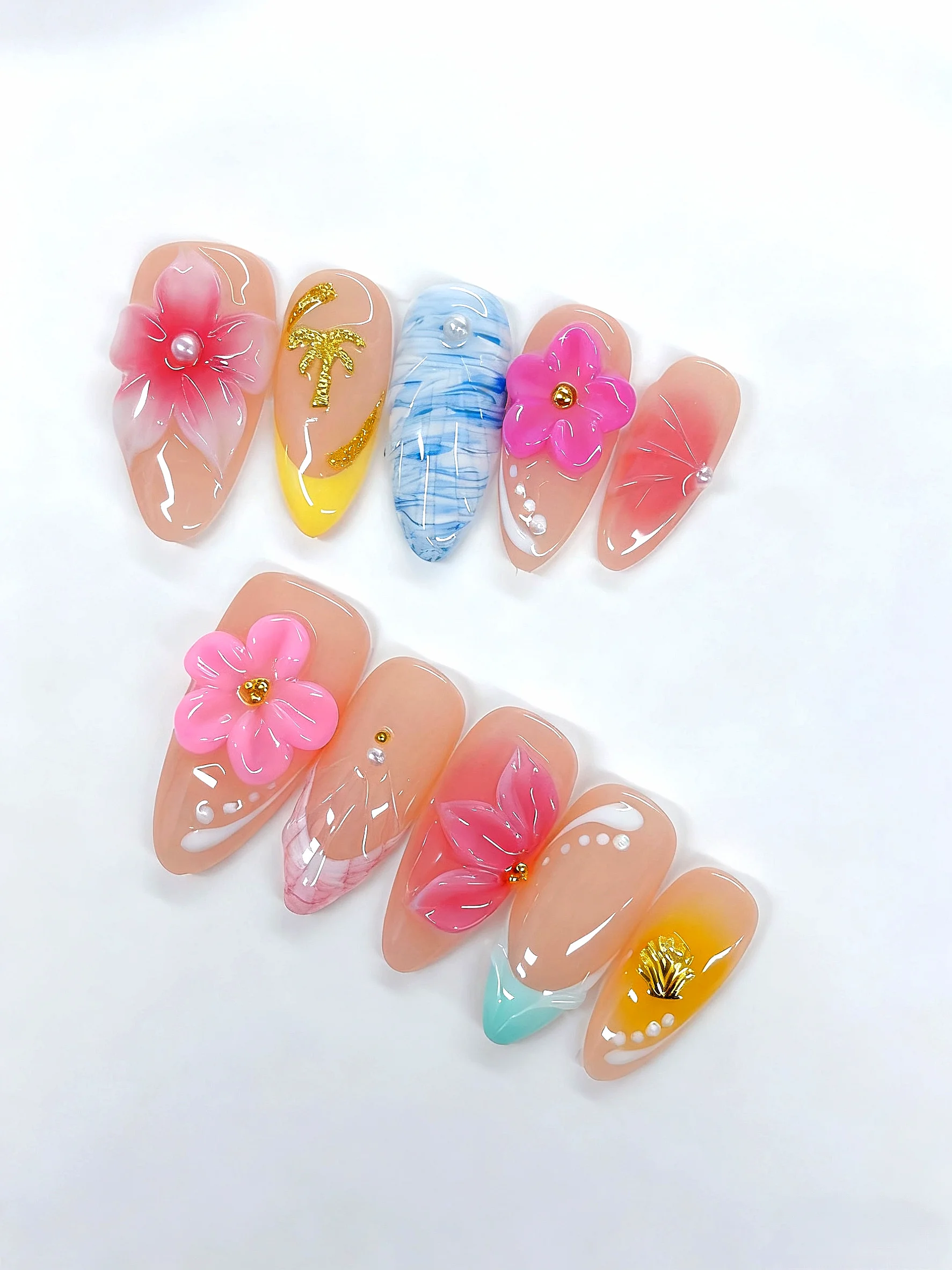 Prensa para paraíso tropical nas unhas - elementos florais e de praia (D534)