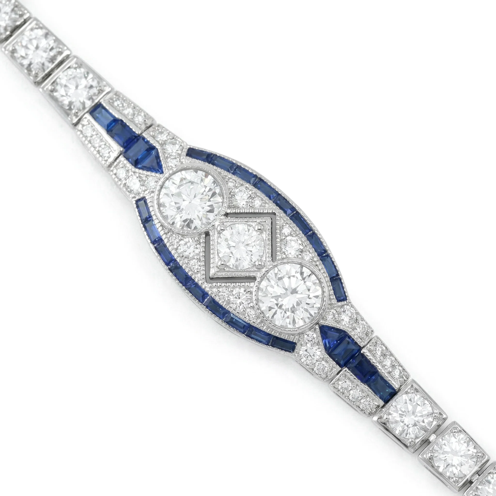 Vintage Art Deco Artificial Sapphire Bracelet Exquisite 925 Sterling Silver Fine Jewelry for Women's Banquet Birthday Party Gift