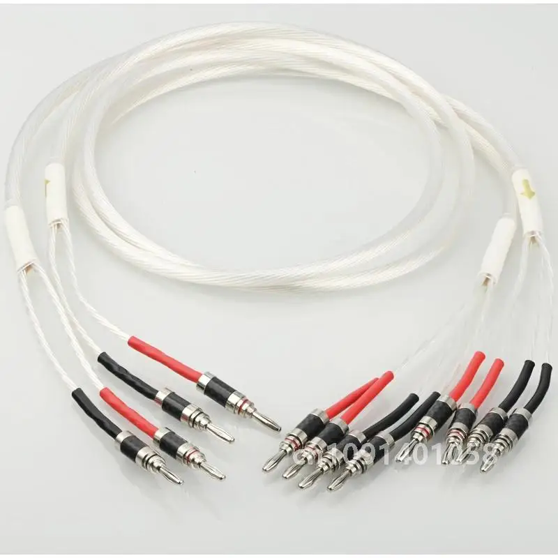 

Hi-end 5N OCC Silver Plated Speaker Cable Banana Plug 2to2 Single cable 2 to 4 Biwire HiFi Audio Loudspeaker Wire