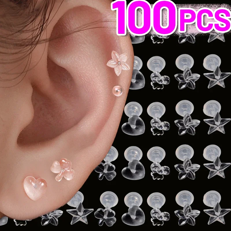 2/100Pcs Mini Ear Studs Transparent Invisible Earrings Girls Anti Allergy Cute Women Student Star Heart Shape Piercing Ear Studs