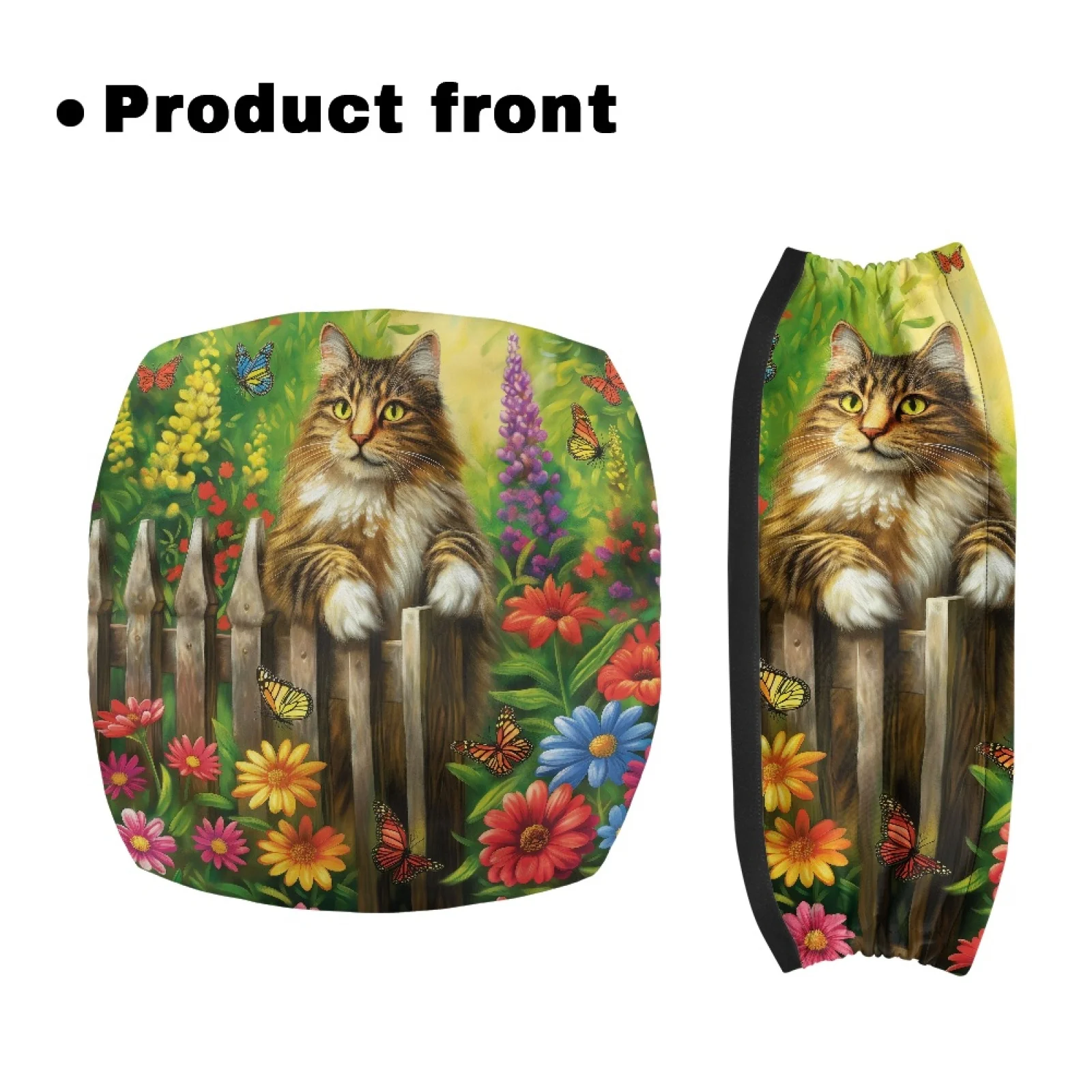Coloranimal Abrasion-Resistant Stretchable Material 2PCS Seat & Backrest Cover Set for The Elderly for Home Cat Butterfly