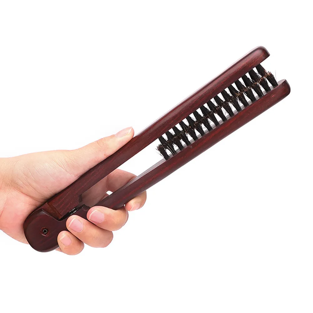 Двусторонняя расческа для выпрямления волос с деревянной ручкой и щетиной, портативная, эргономичная, антистатическая, для укладки волос