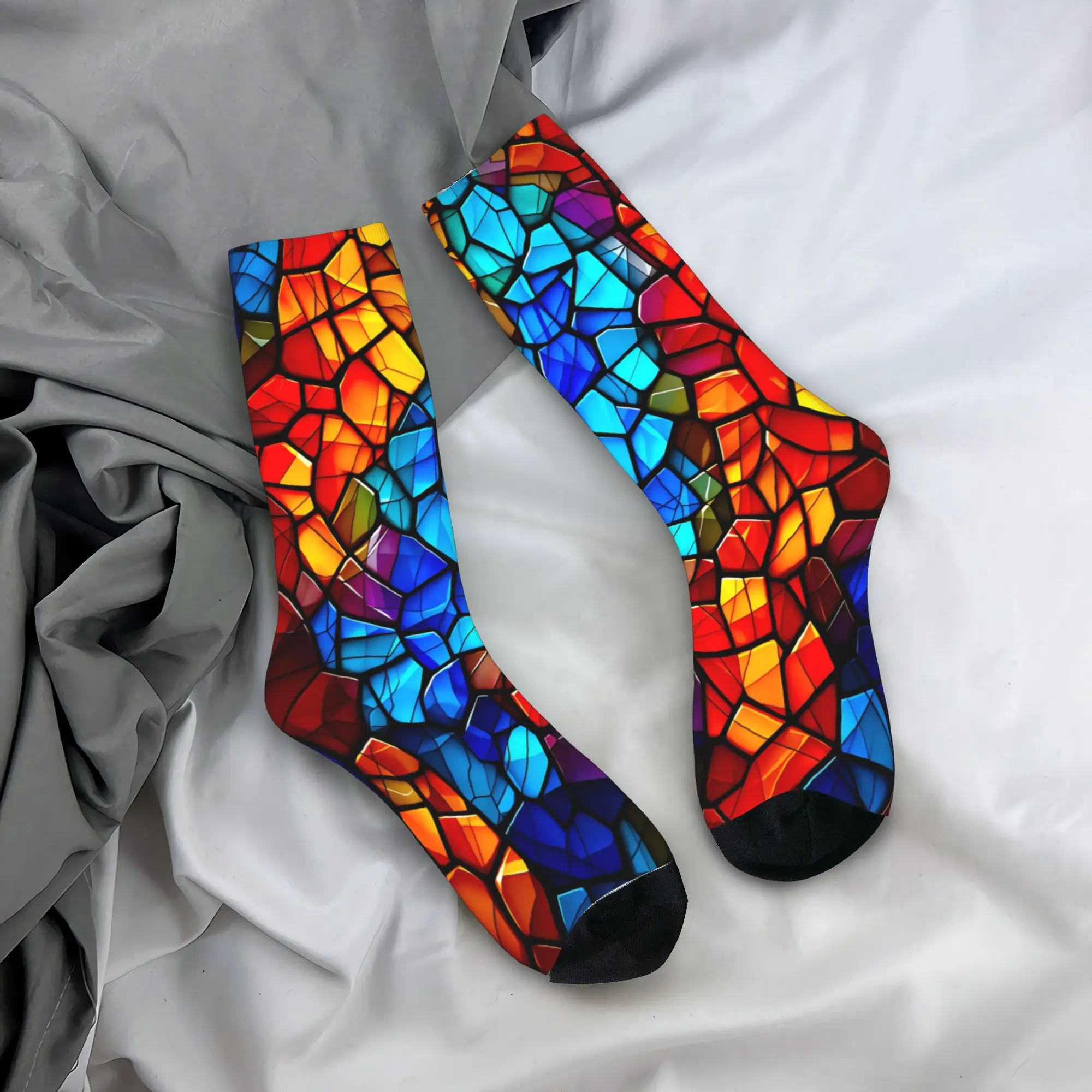 

Couple Socks Rainbow Gradient Glass Art Stockings Spring Harajuku Warm Soft Socks Graphic Running Anti Skid Socks