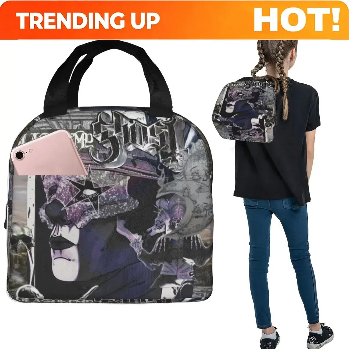 Custom Bag Custom New Skeleta Album Ghost Band Insulated Lunch Bag For Women Portable Food Boxes Thermal Lunch Box Tote