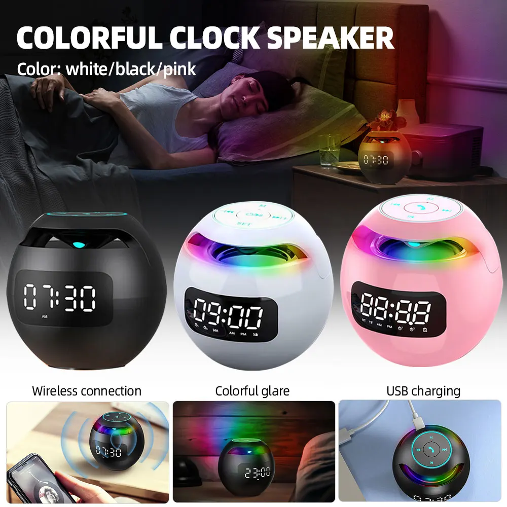 будильник Alarm Clock With LED Display Smart Bluetooth Speaker FM Radio Colorful Light TF Card MP3 Music Play Table Clock