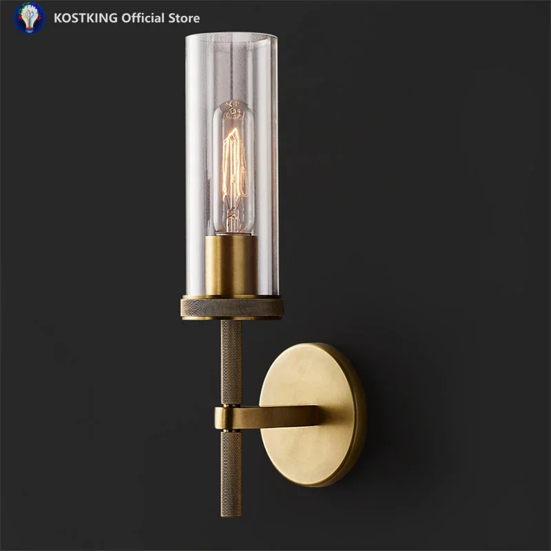 All copper glass bracket wall lamps living room bedroom American modern Chinese luxury balcony staircase vintage sconces lights