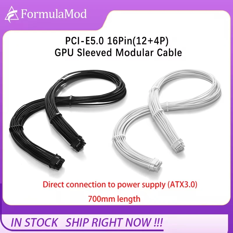 FormulaMod PCI-E5.0 16Pin(12+4P) GPU Sleeved Modular Cable, 16AWG 12VHPWR Male to Male Power Cable for RTX 3090Ti 4070 4080 4090