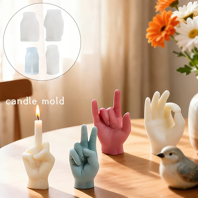 4 Styles Gesture Candle Silicone Mold Gesture Finger Candle Mold DIY Handmade Aromatherapy Gypsum Soap Epoxy Resin Making Mould