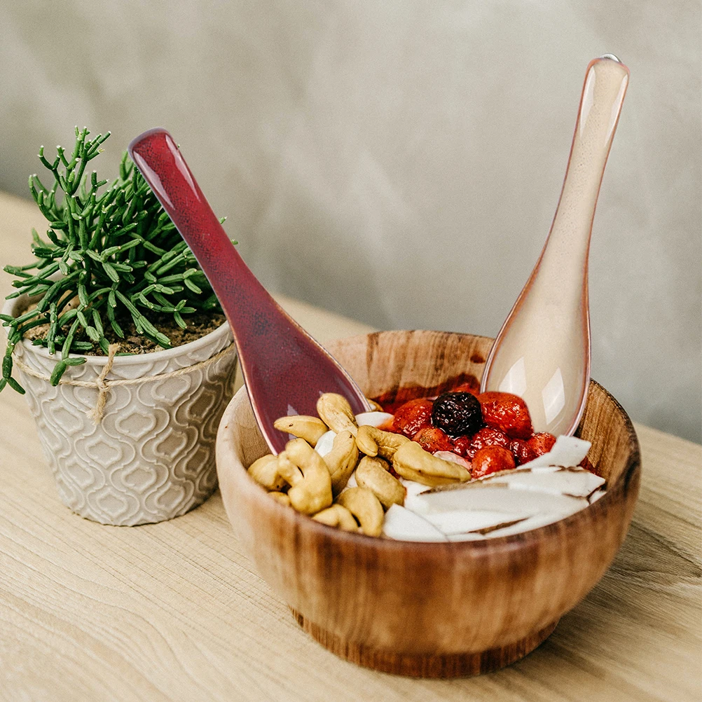 

4Pcs Kiln Change Ceramic Soup Spoons Japanese Style Household Kitchen Porridge Stirring Decorative Soup Spoons