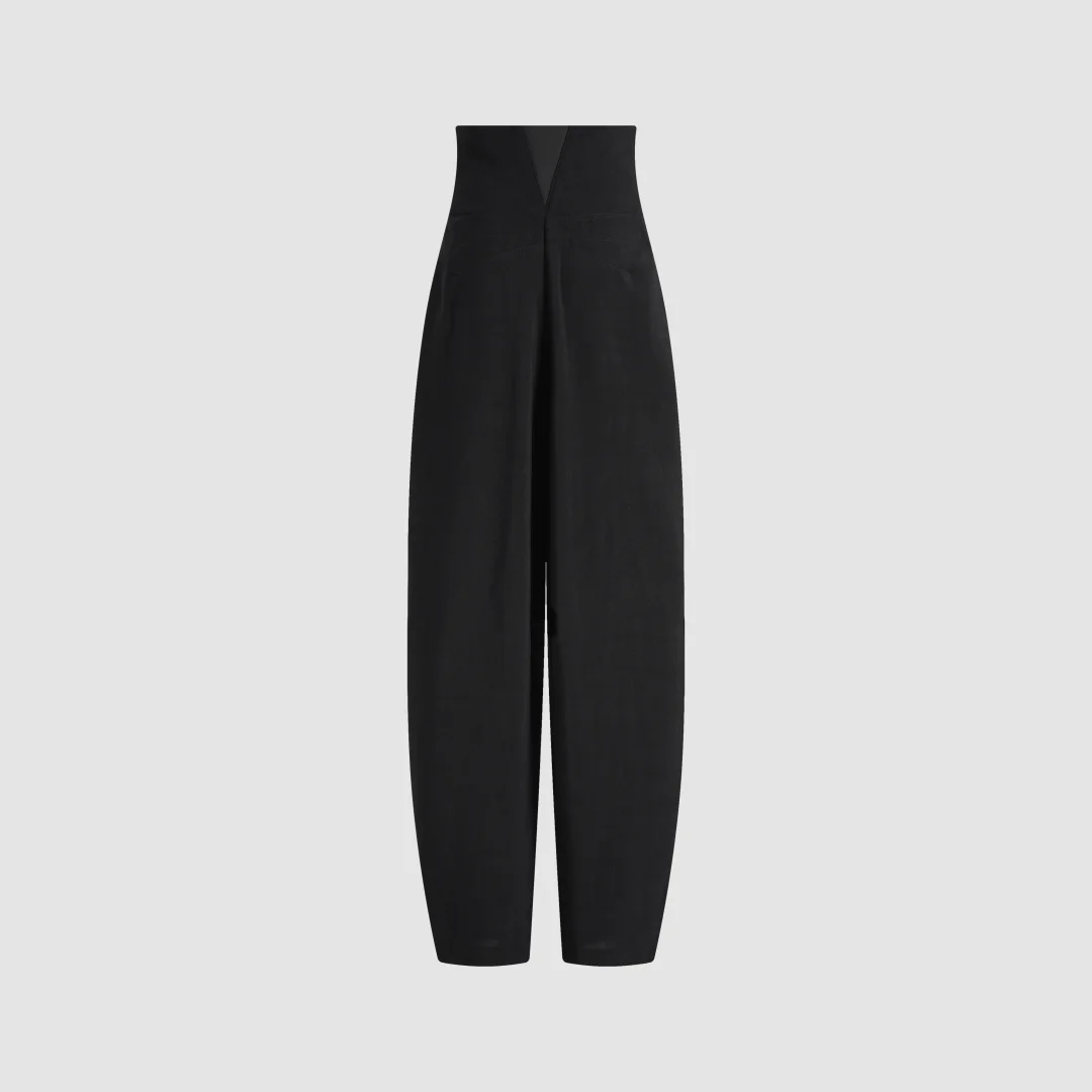 2026 High-Waisted Curved Blade Straight-Leg Trousers - Sculpted Silhouette in Black for Modern Tailoring