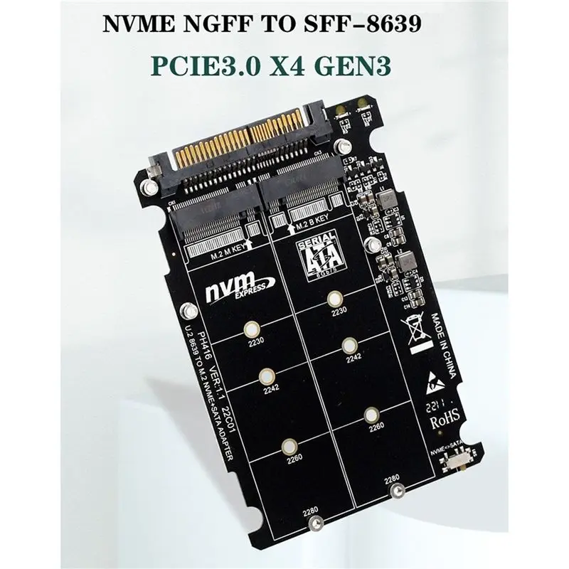 Stylish-2X M.2 SSD To U.2 Adapter 2In1 M.2 Nvme And SATA-Bus NGFF SSD To PCI-E U.2 SFF-8639 Adapter Pcie M2 Converter,With Shell