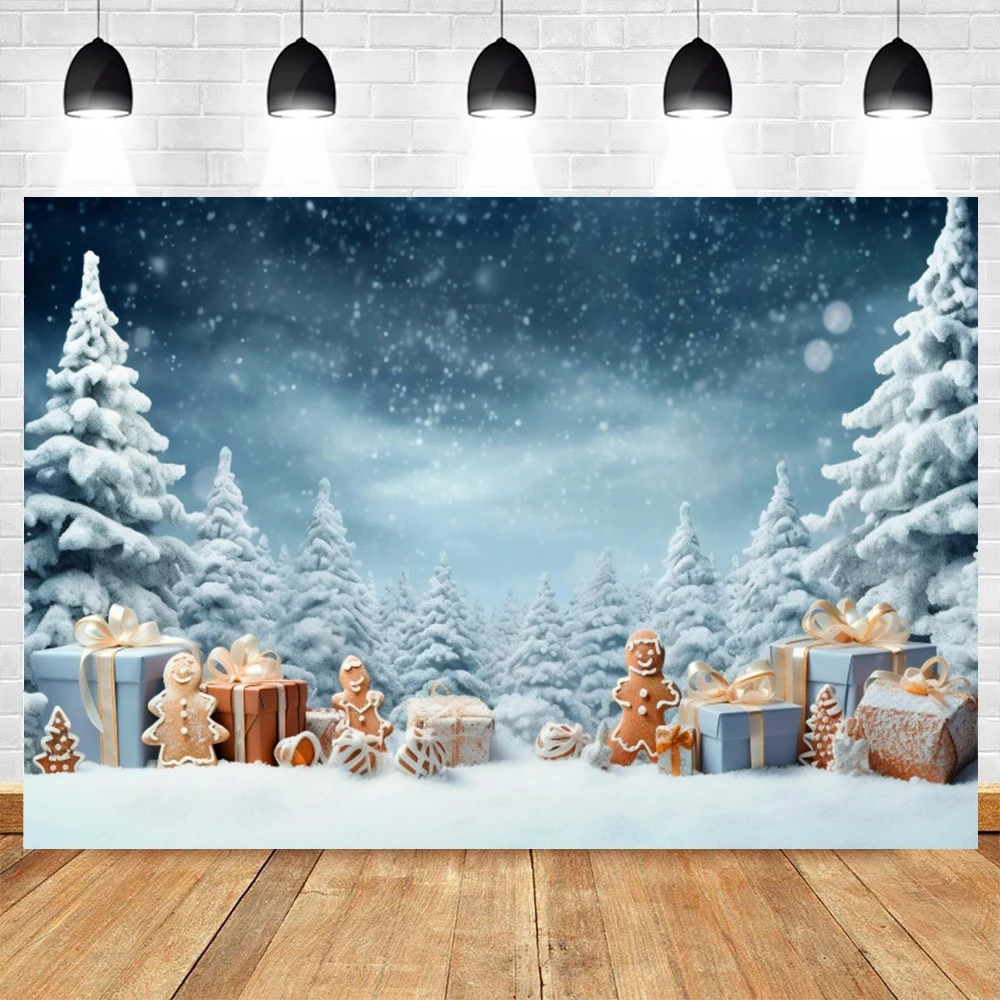 Winter Christmas Tree Photography Backdrop Snowy Night Pine Trees Forest Background Kids Portraits New Year Party Decor Props