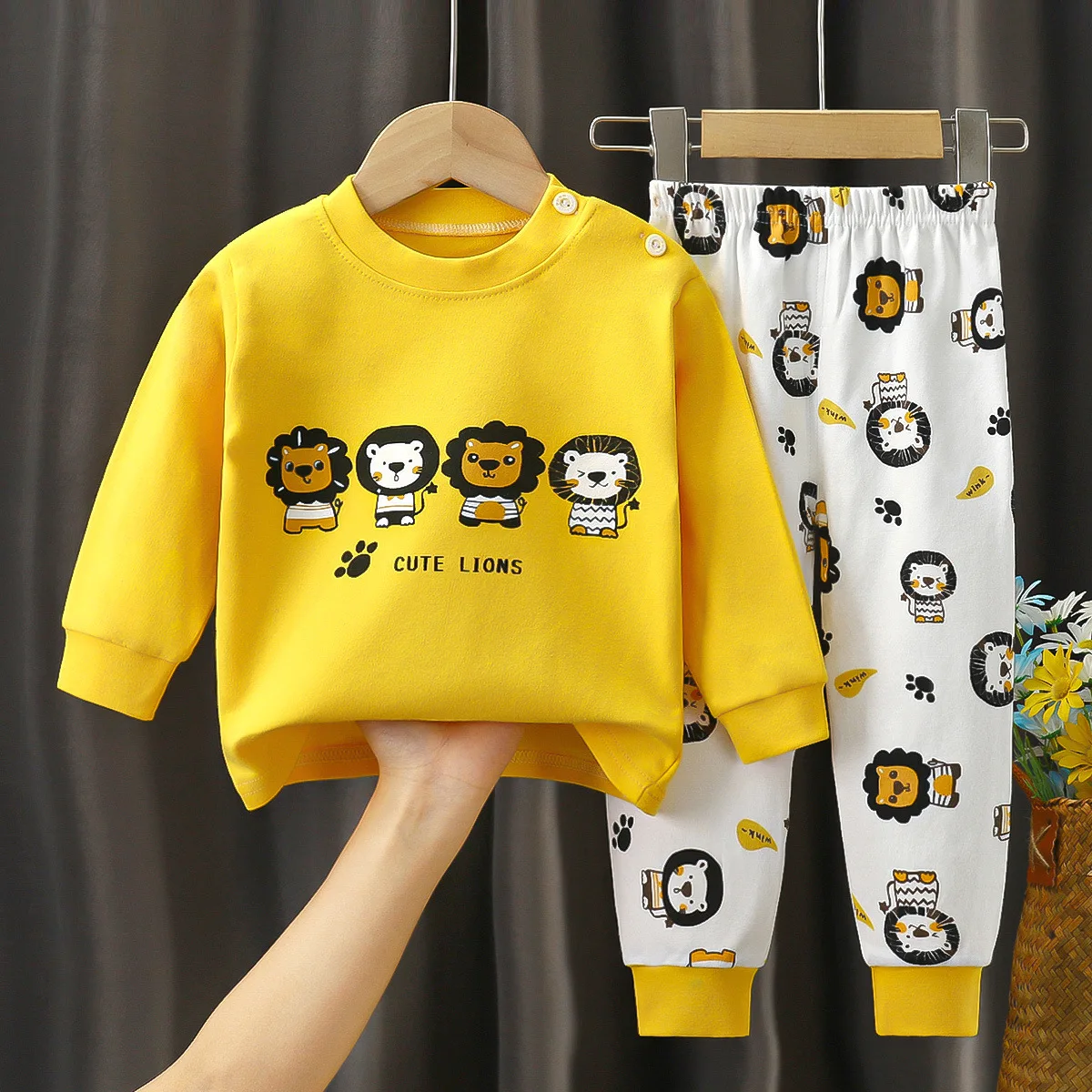 Autumn New Childrens Boys 2PCS Pajamas Set Pure Cotton Warm Printed Tops Loose Cartoon Pants Suit Kids Baby Boys Sleepwears