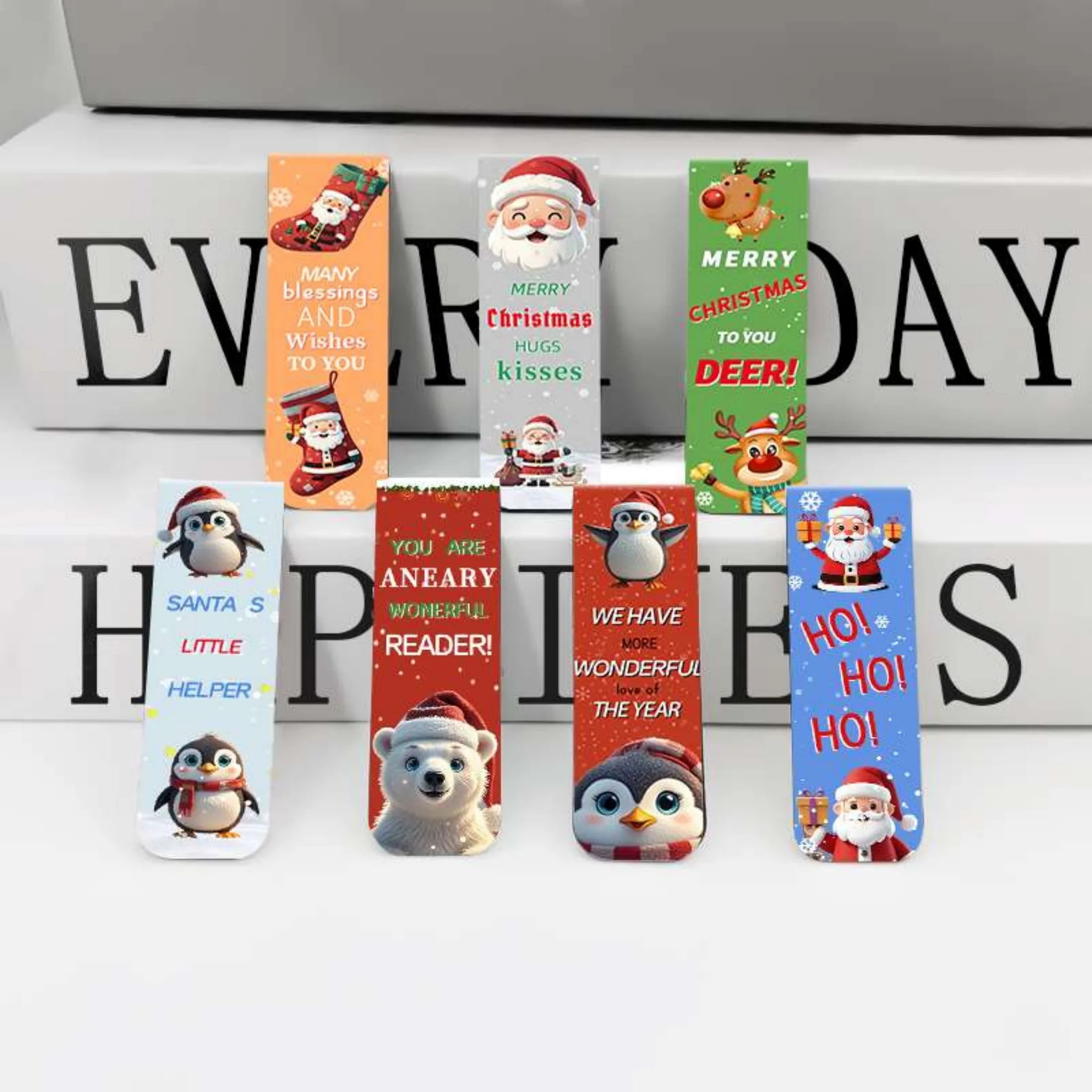 12pcs Colorful Christmas Character Magnetic Bookmarks, Santa Claus Style, Festive Holiday Gift Tags for Students, Teachers, and