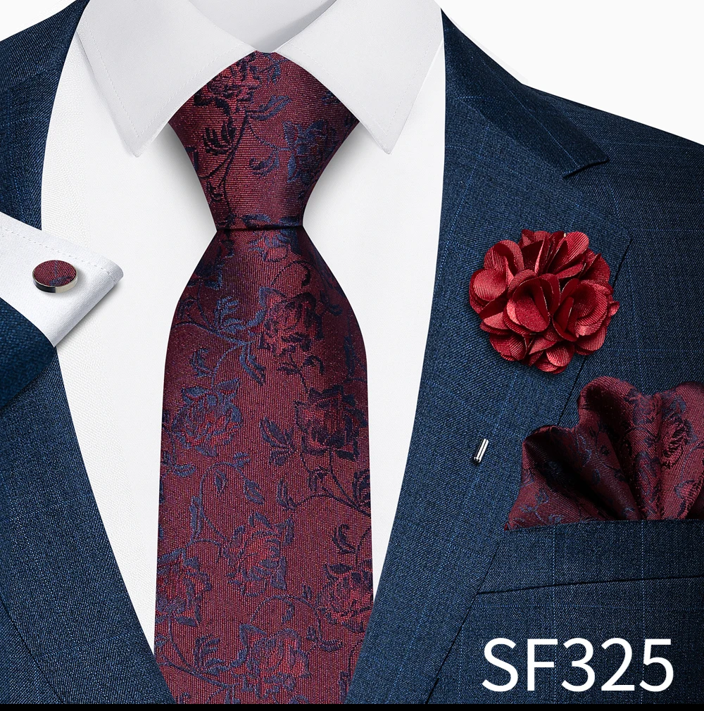 Großhandel Mode 8 cm Krawatten-Set, Krawatte, Einstecktuch, Manschettenknöpfe, Anstecknadel, Lila Paisley, Herren-Krawatten, passend als Geburtstagsgeschenk – Detail 13