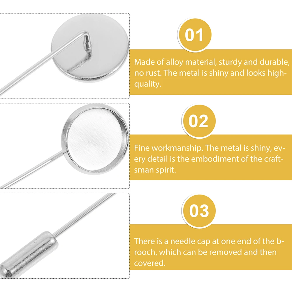 

20 pcs Metal Brooch Bases Label Pin Trays Long Safety Pin Lapel Stick Diy Brooch Making Accessories Breastpin Base Blank