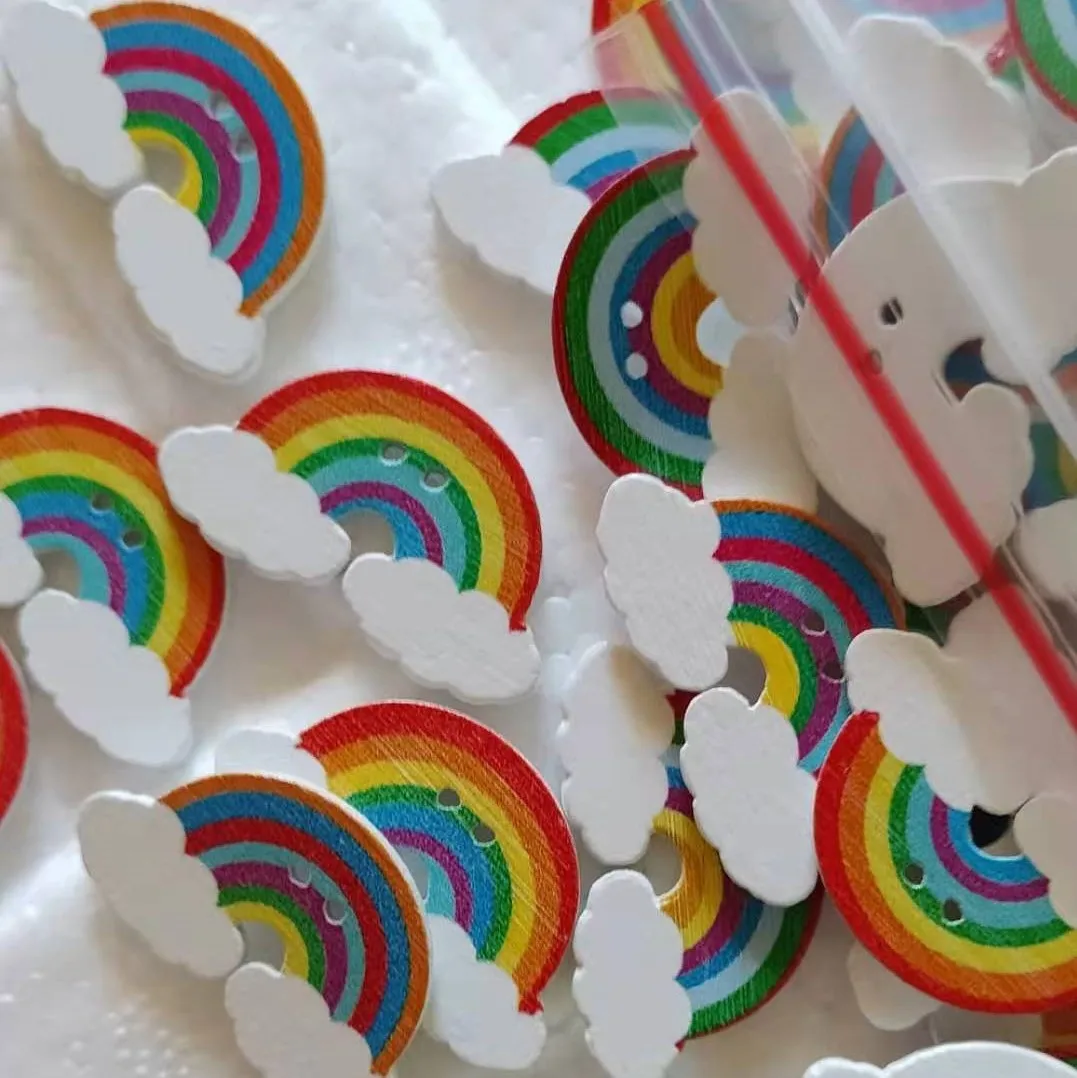 

Детские деревянные пуговицы для рукоделия: набор для росписи, деревянные радужные элементы, мультяшные глазки, материалы для домашнего шитья, аксессуары