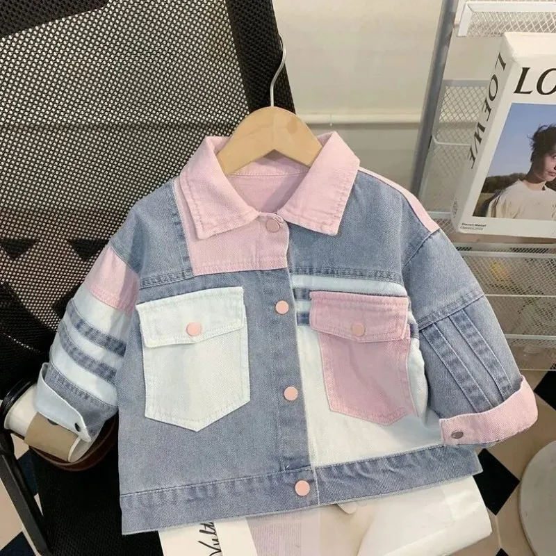 

Girls' Denim Jacket Spring Autumn Casual Collar Splice Kids' Outerwear Baby Girl's Fashionable And Comfortable Clothing