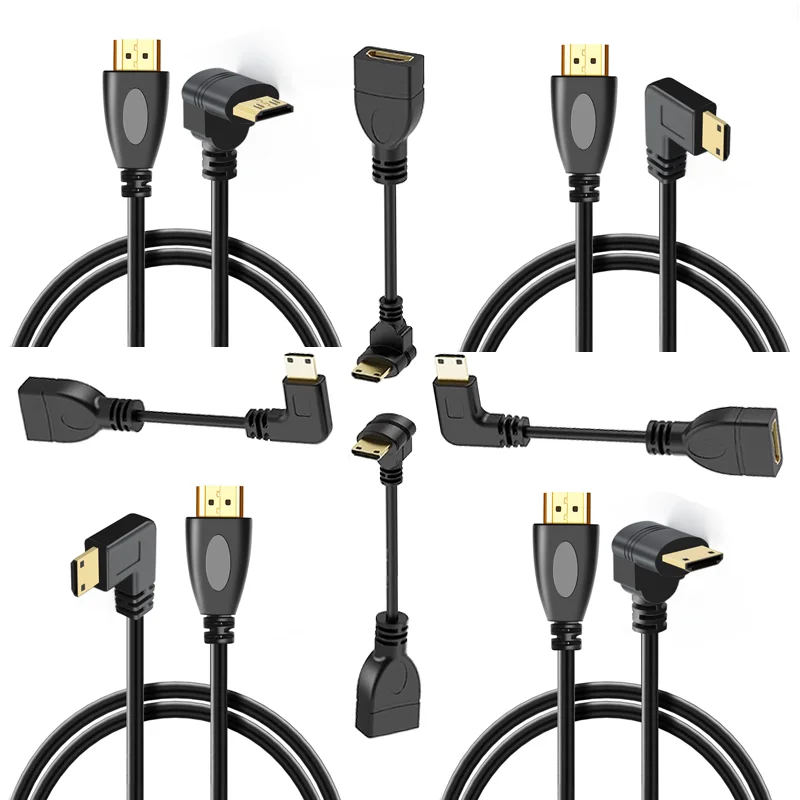 90 Degree Up/Down/Left/Right Angle Mini HDMI-compatible to HDMI-compatible Cable for Portable Monitor DSLR Camera Camcorder PC