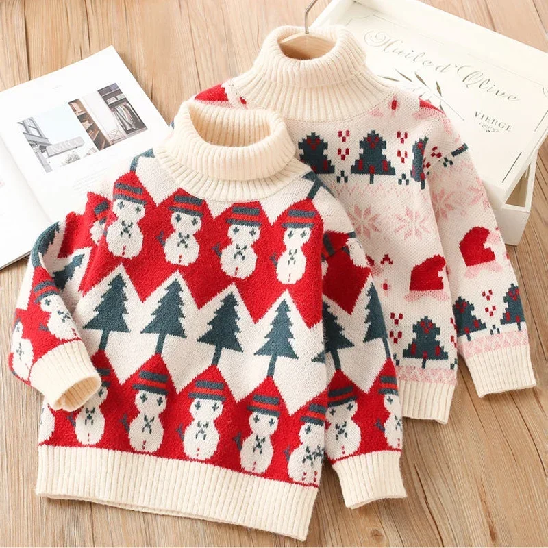 

Kids Girl Boy Turtleneck Sweater Winter Tops Coat Autumn Child Warm Loose Knit Pullovers 2-10Y Baby Christmas Clothes