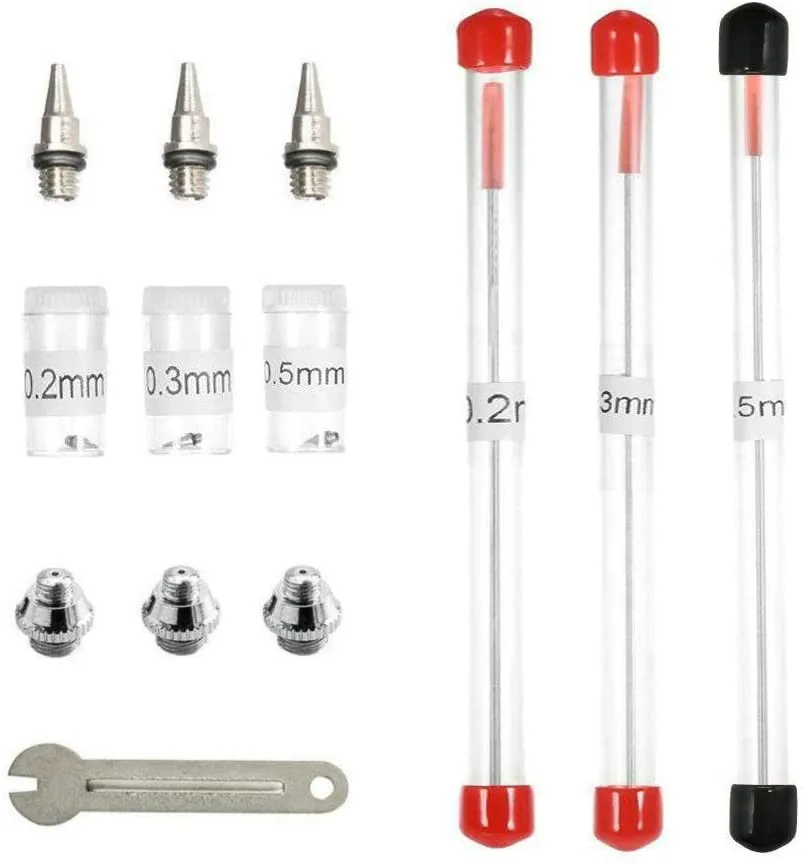 JOYSTAR 0.2mm, 0.3mm, 0.5mm Airbrush Nozzle Airbrush Needle Nozzle Cap Replacement Parts for TJ-13/TJ-18 Series Airbrush