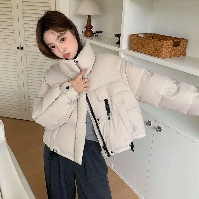 

Women's ort Puffer Jaet Stand Collar Du down Bread Sle Thiened Winter Coat Warm Fluffy Long Sve Zipper Closure