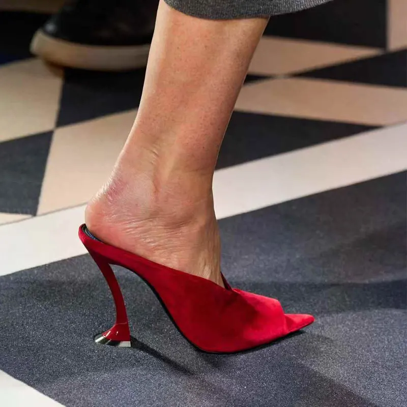 Peep Toe Mules Shoes Women's High-heeled Sandals Large Size Runway Slingback Ladies Shaped High-heel Slippers 2026 New Slides