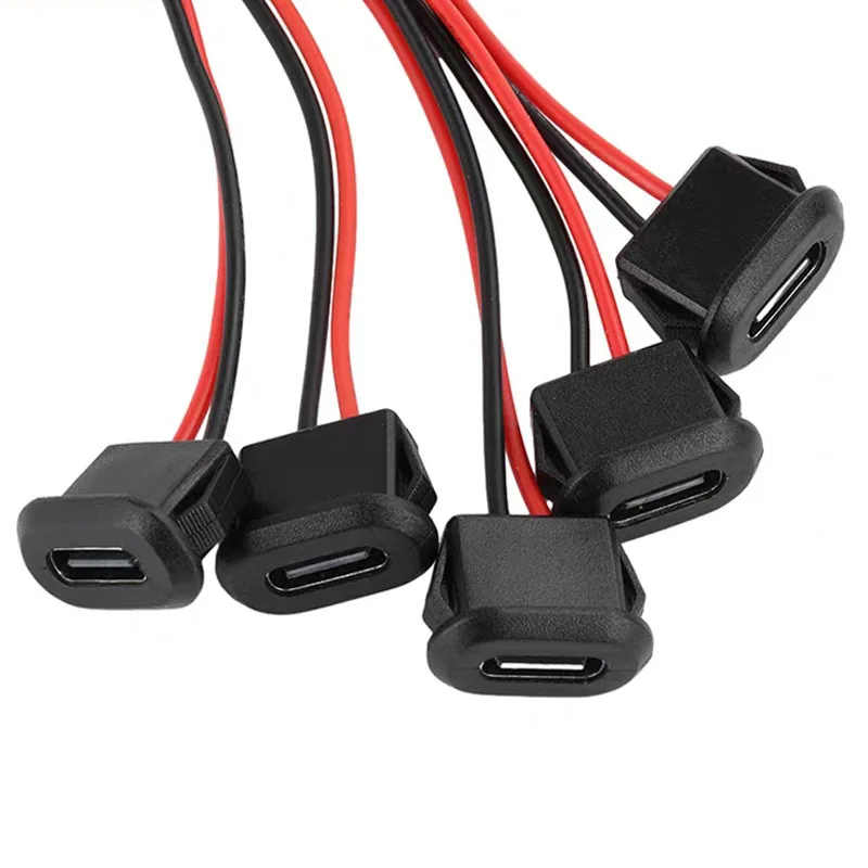 Type C 2Pin Female Connector with Wire Waterproof Oval Charging Port PH2.0 Terminal Solder for Electric Bike Car Desk Lamp DIY