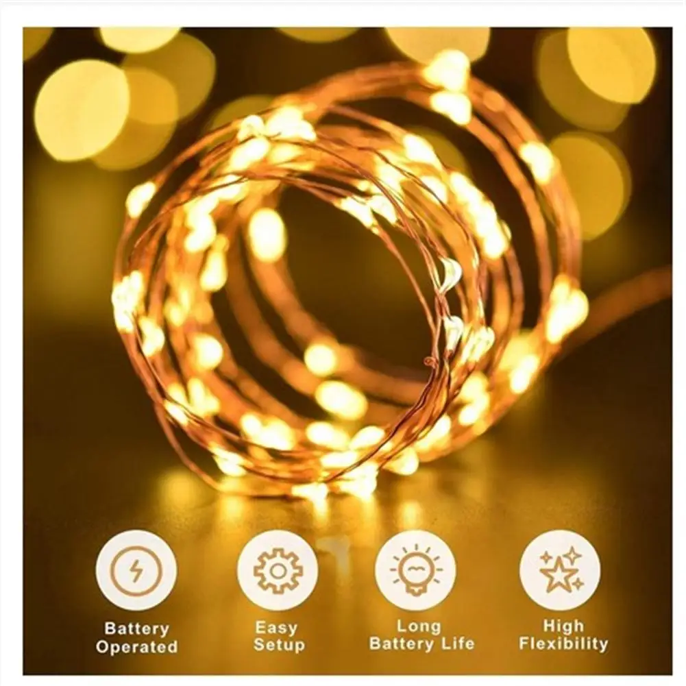 Guirxiété lumineuse en fil de cuivre étanche, lumières colorées, USB 62, lumières dégradées, décorations extérieures, Noël, fête de mariage, 5m, 50 LED