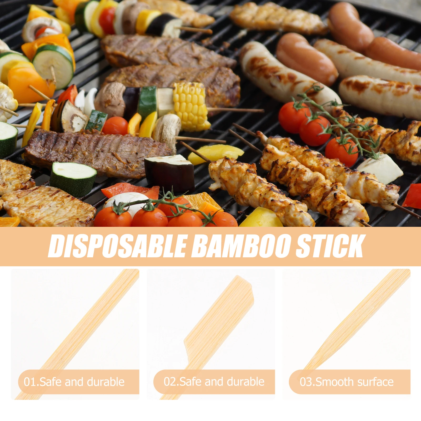 

200 Pcs Barbecue Strip Candied Bamboo Fruit Skewers Grilling Bbq Sticks Camping Kabob