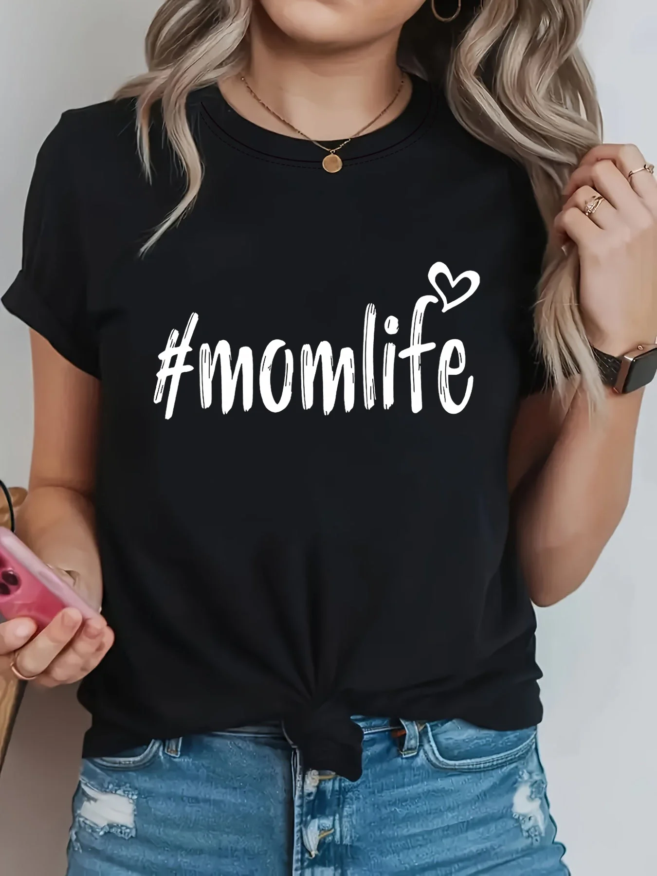 

Женская футболка с коротким рукавом и буквенным принтом для мамы, повседневный топ с круглым вырезом на лето и весну