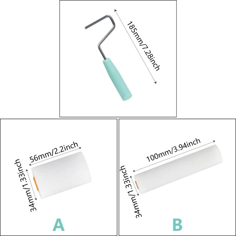 9pcs Foam Paint Roller Set Rol Busa Kecil Untuk Dinding & Perabotan A2BB