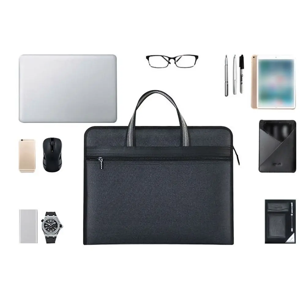Waterproof A4 File Bag Multiple Compartments with Handle Canvas Briefcase Zipper Portable Document Storage Bag Men Women