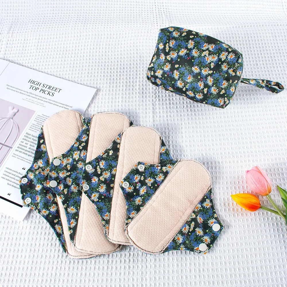 

Набор из 5 многоразовых гигиенических прокладок: моющиеся мягкие тканевые прокладки-вкладыши с мини-мешочком для хранения, хлопковые менструальные прокладки