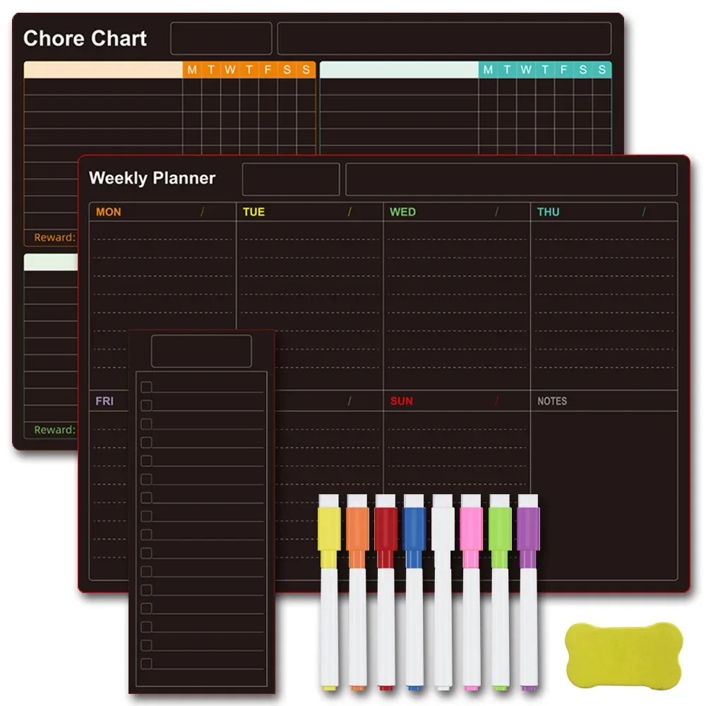 Черный магнитный стол для планирования доски объявлений, съемная стираемая магнитная наклейка на холодильник на черном фоне