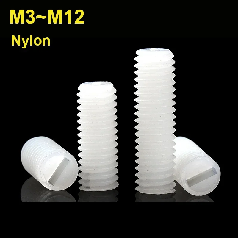 M3 M4 M5 M6 M8 M10 M12 White Nylon Slotted Grub Bolt White Plastic Thread Flat Head Metric Headless Set Screw