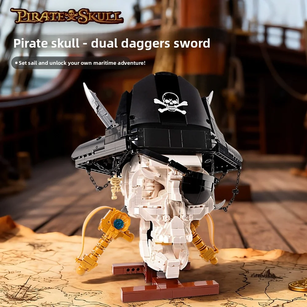 2025 New Pirate Skull Double-bladed Pendant 1167PCS+ Diy Creative Assembly Educational Model, Children's Christmas Gift