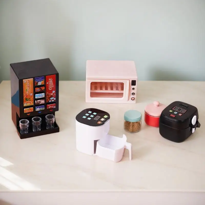 1/12 Scale Miniature Dollhouse Ornaments - Air Fryer, Rice Cooker, Oven, and Beverage Machine Kitchen Appliances.